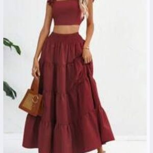 SHEIN Burgundy Tiered Maxi Skirt